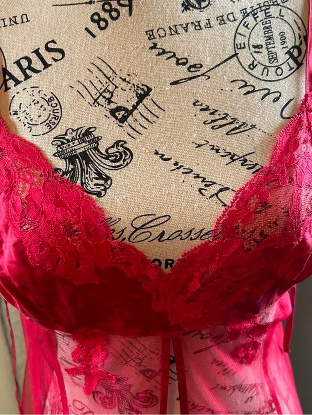 Victoria's Secret Hot Pink Sheer Lace Babydoll Chemise - Picture 2 of 8